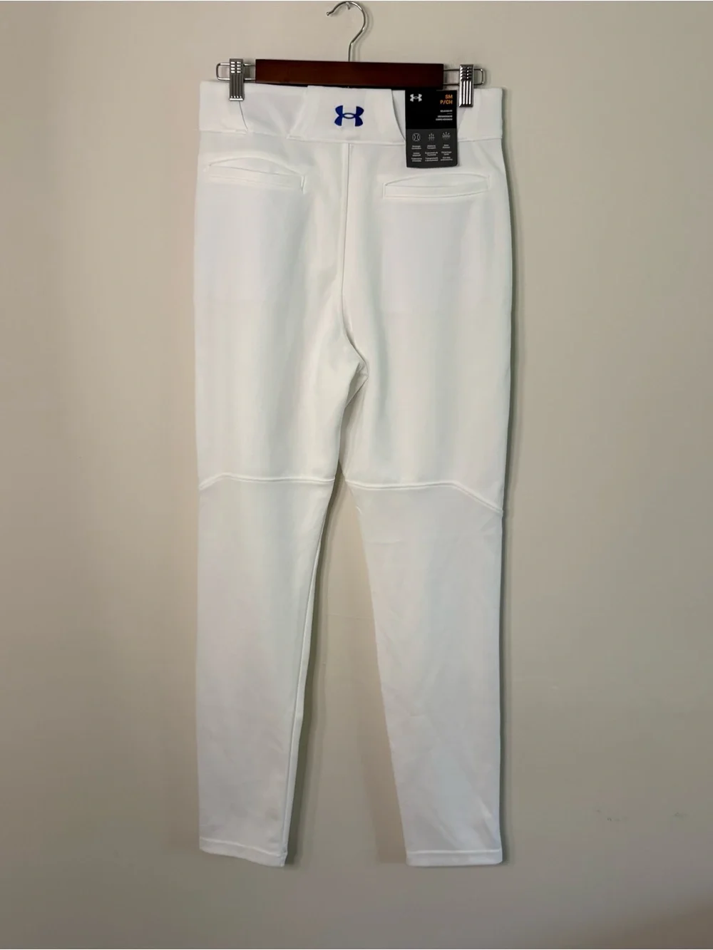 NWT Under Armour Men’s Small White Baseball Softball Pants Blue Piping